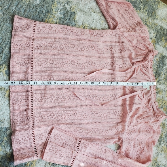 Hinge Lace Long Sleeve Romantic Tie Front Blouse - Picture 6 of 10